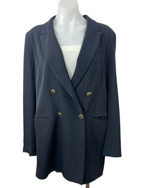 H&M Women's Black Long Sleeve Double Breasted Notch Collar Blazer Coat Jacket M